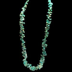 AMAZONITE Vintage Gemstone Long Green Blue Genuine Stone Necklace Similar to Tur